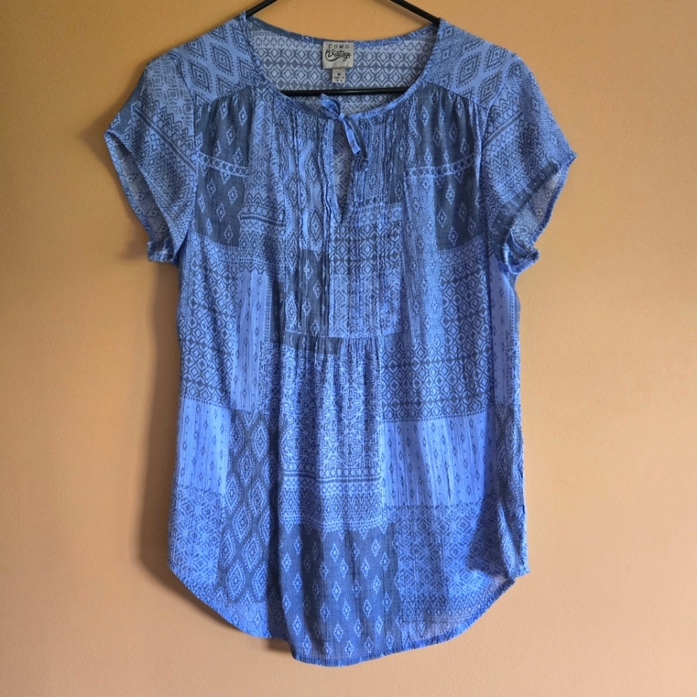Como Vintage Boho Patchwork Top, M - image 1